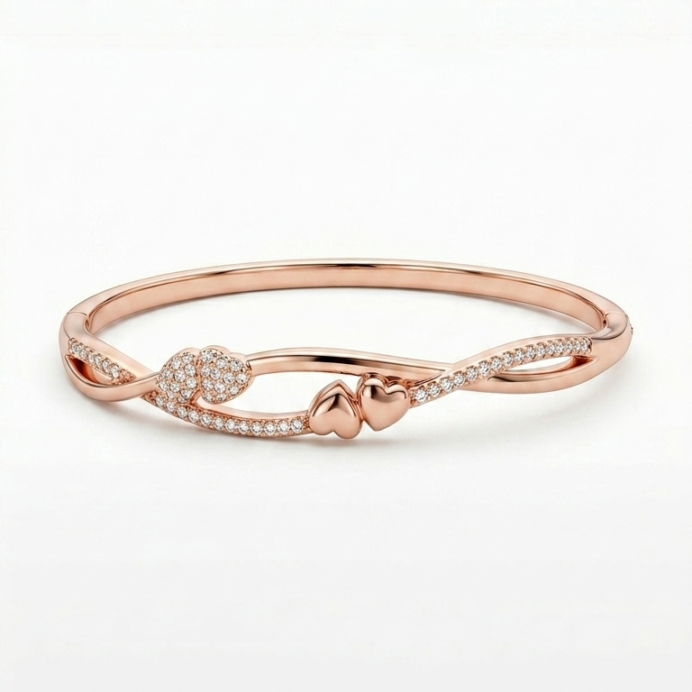 Rose gold bracelet with heart detail made with zicrons