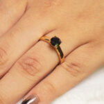 Elegant Gold plated ring with black stone gemstone centerpiece ,stylish women's jewelry